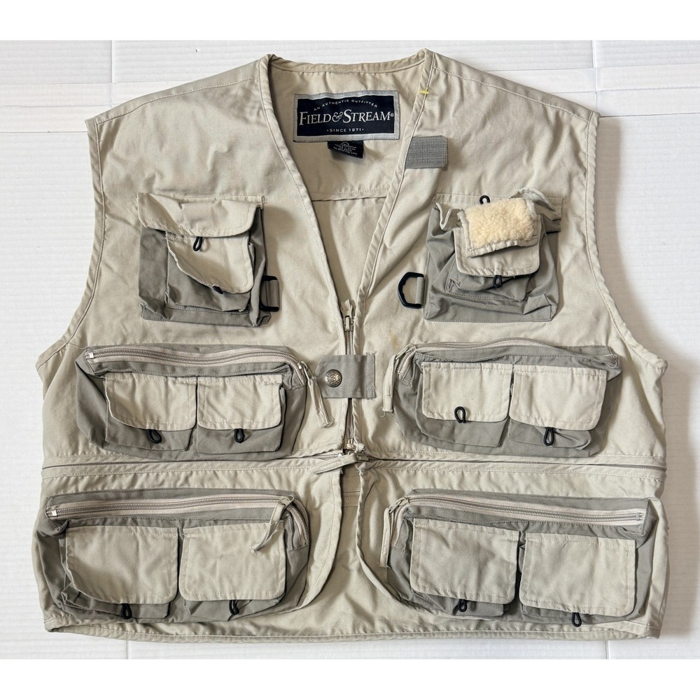 FIELD & STREAM - Men's Multi Pocket Khaki Fly Fishing Vest - Size Large